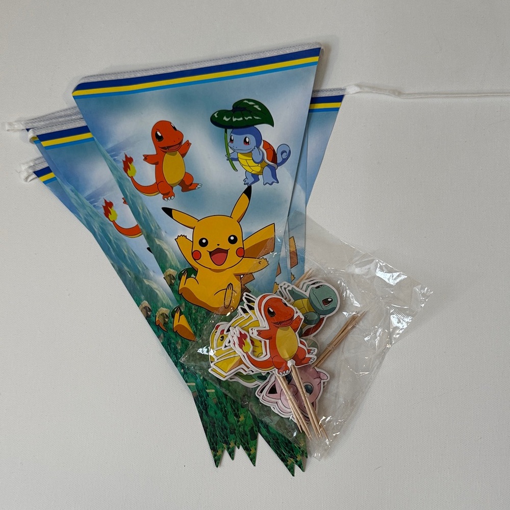 POKEMON BIRTHDAY PARTY BANNER / CUPCAKE DESSERT TOPPERS
